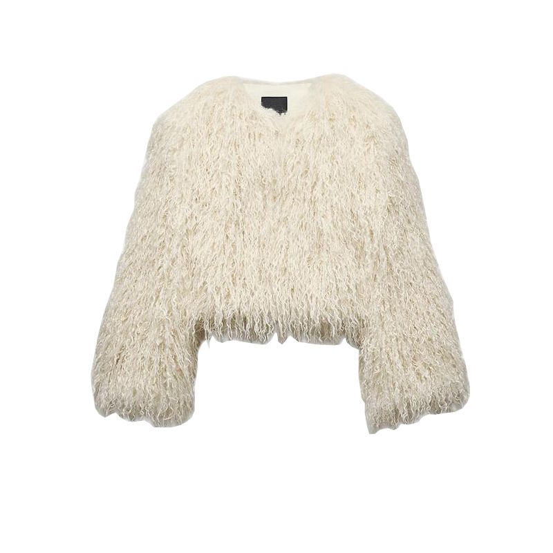 

Осень и Зима Новая Женская Одежда Модный Стиль Эффект Искусственного Меха Набитые Длинные Рукава Круглый Вырез Короткое Пальто 6318265 raw white L