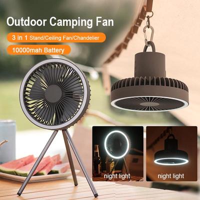 Portablen Camping Fan 10000mAh Rechargeable Mini Fan USB Outdoor Camping Ceiling Fan Tripod Stand Desktop Fan