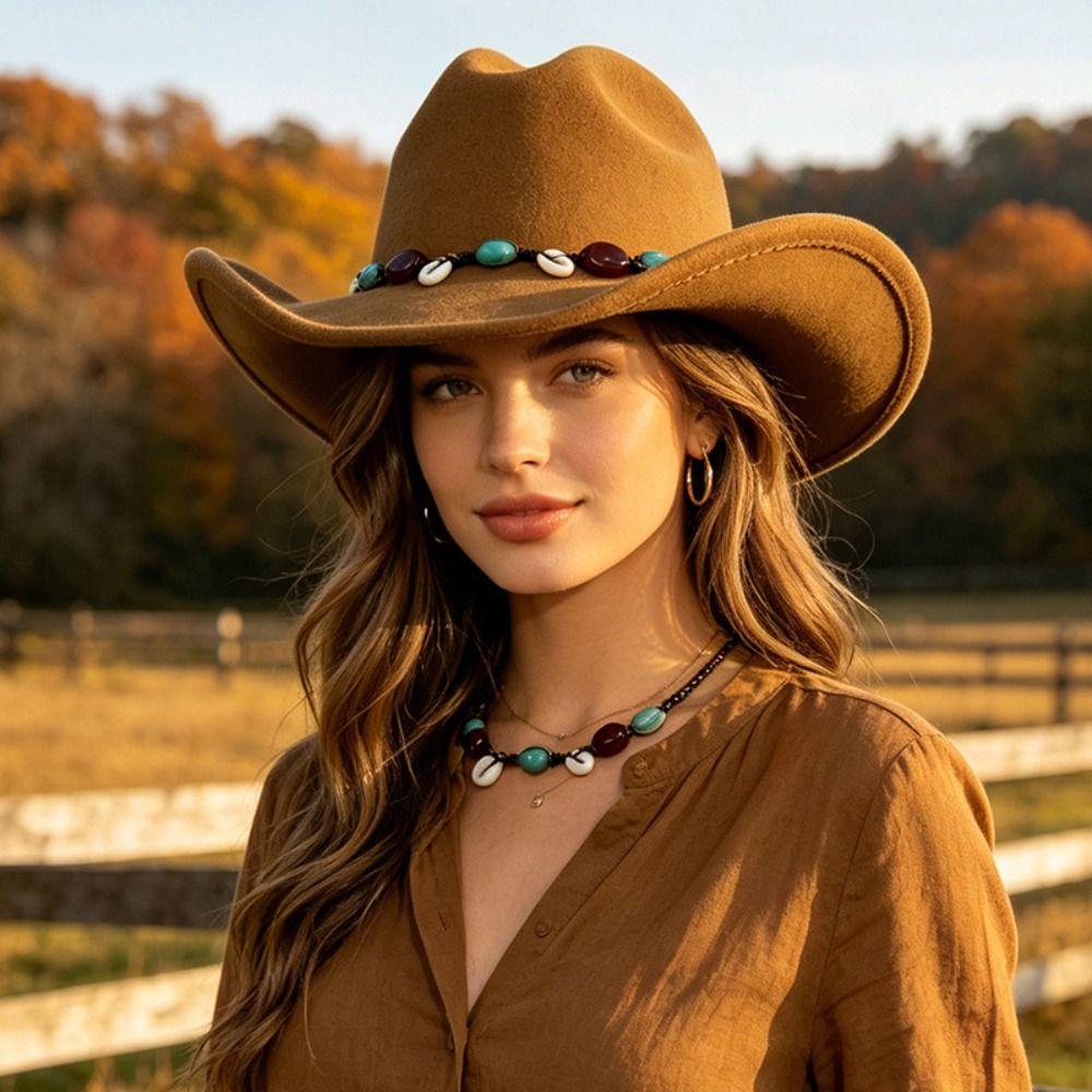 Woolen Western Cowboy Hat Fedora Hat Top Hat Fashion Jazz Hat  Ladies