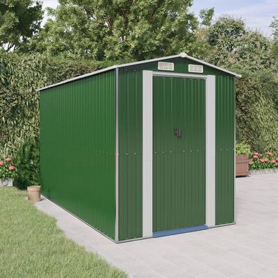 Vidaxl Garden Shed, Green, 192X357X223 Cm, Galvanized Steel