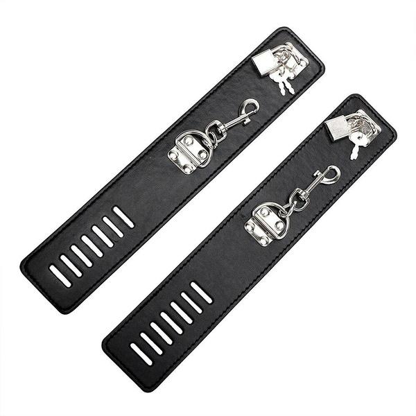 PU Leather Hand Cuff Bracelet Stainless Steel Spreader Bar with Lock & Keys