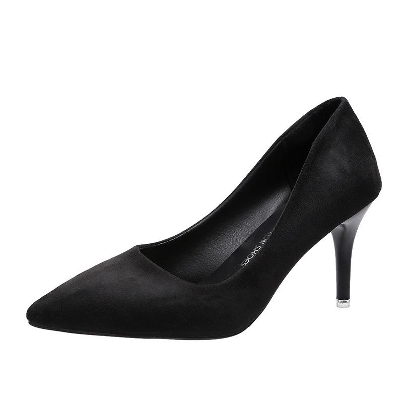 

French suede stiletto professional suede black pointed high heels 2025 autumn new temperament one-pedal single shoes 34