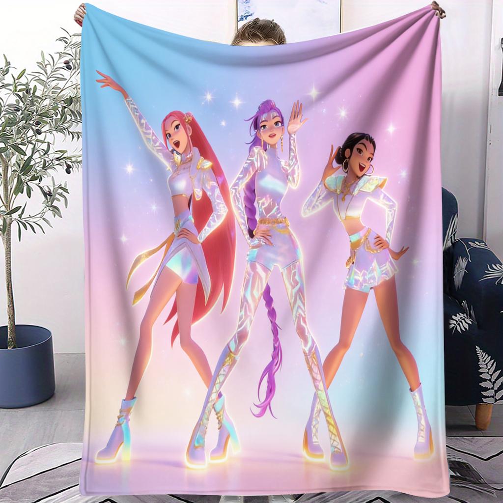 K-Pop Throw Blanket Lovely Rumi Mira Zoey Printed Fleece Blanket for Adult Quality Super Warm Blanket for Travel Picnic Home