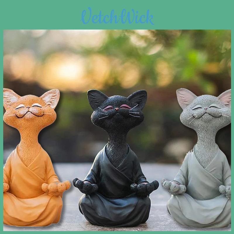 Whimsical Buddha Cat Figurine Hand Painted Resin Collectible Home Decor Gift