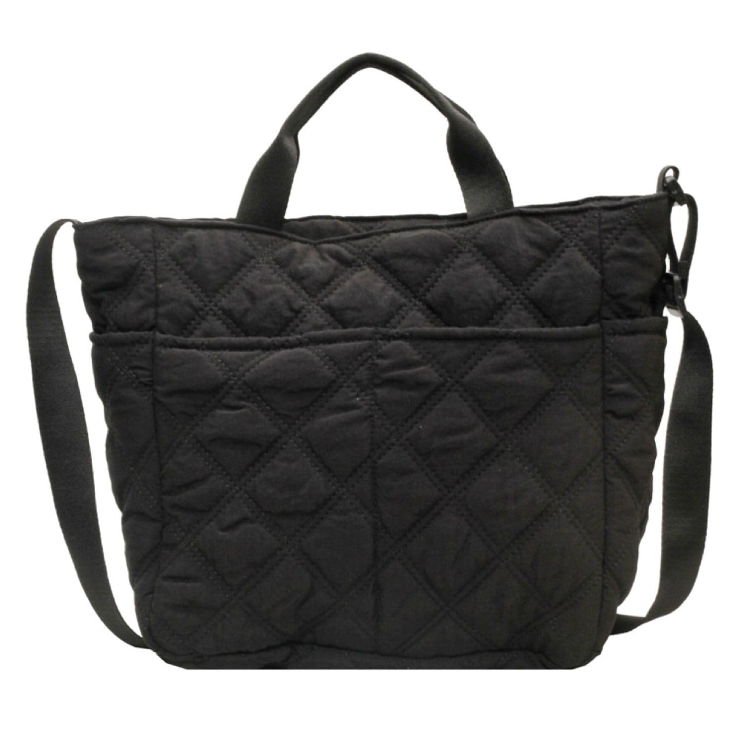 Joy Harmony Women s Quilted Tote Bag, Large Capacity, Lightweight Nylon Diaper Bag (Black)