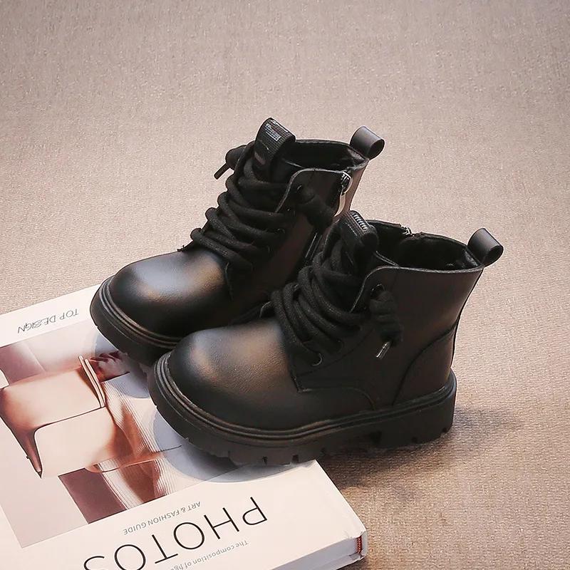 New Kid's Boot Black Khaki Causal Autumn Boots for Girls Round-toe Thick Bottom Children's Fashion Ankle Boots Non-slip Zipper