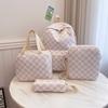 Checkerboard 4Pcs Backpack Set Crossbody&handbag&Pen Case Stitching Multi Pocket Adjustable Straps Campus Commute Bundle