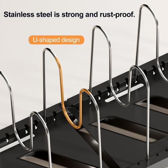 Pot Rack Stainless Steel Divider Expandable Design Adjustable Lid Organizer Kitchen Cabinet Storage Rack Pot Lid Holder