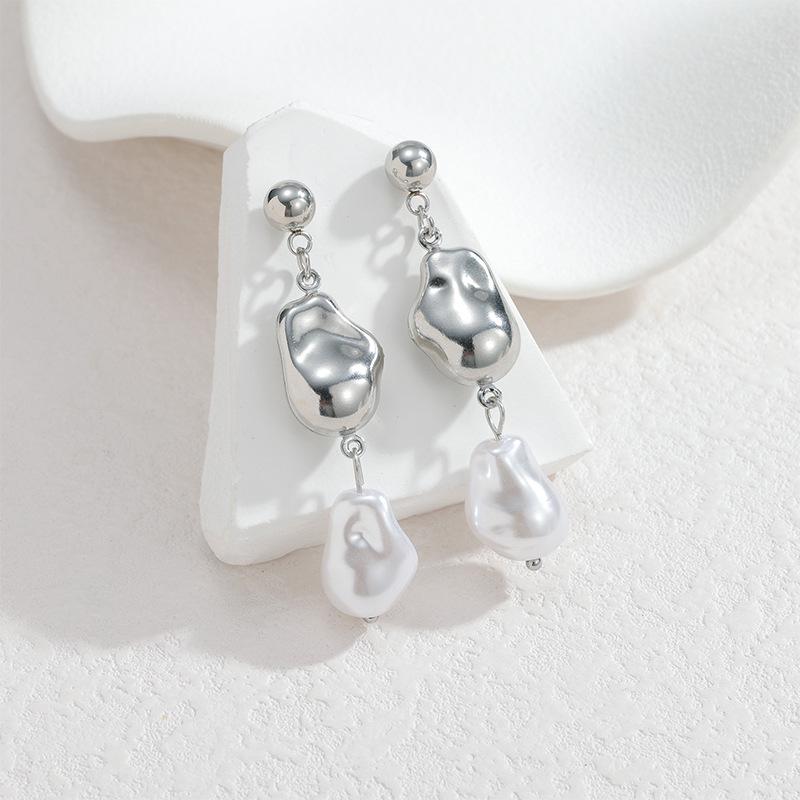 

Stainless Steel Baroque Pearl Tassel Earrings for Women - Elegant, Simple, Luxury Design