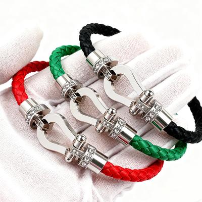 2026 Rotes Seil U-förmig Fred Mikro-intarsiert Halber Ziegel Lederseil Pferde-Schnalle Huf Nicht-verblassendes Armband
