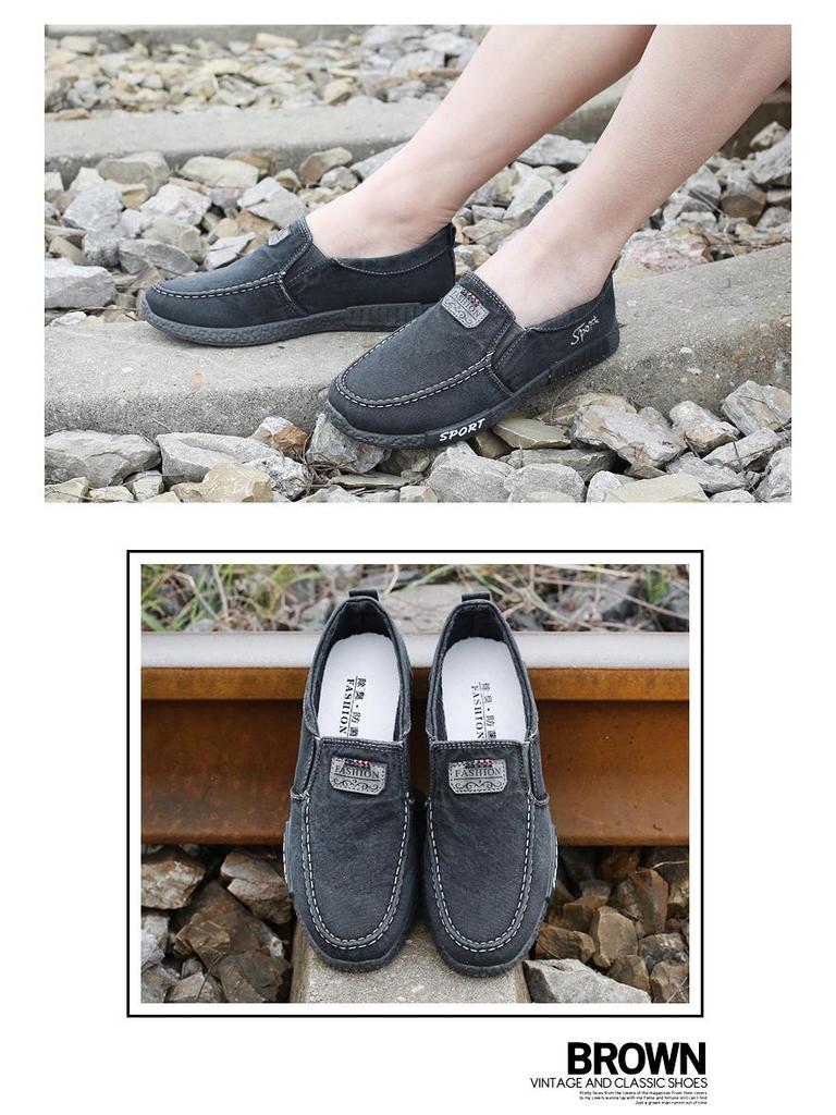 Herren Freizeitschuhe: Canvas-Sneaker mit weicher Sohle, atmungsaktive Low-Top-Slip-Ons