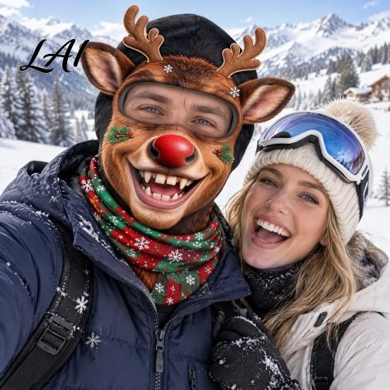 Winter Full Head Cover Christmas Face Print Ski Mask Realistic Balaclava for Men Cold Weather Women Windproof Cycling Riding Snowboarding
