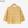 ZANZEA Women Casual Round Neck Loose 3/4 Sleeve Print Blouse