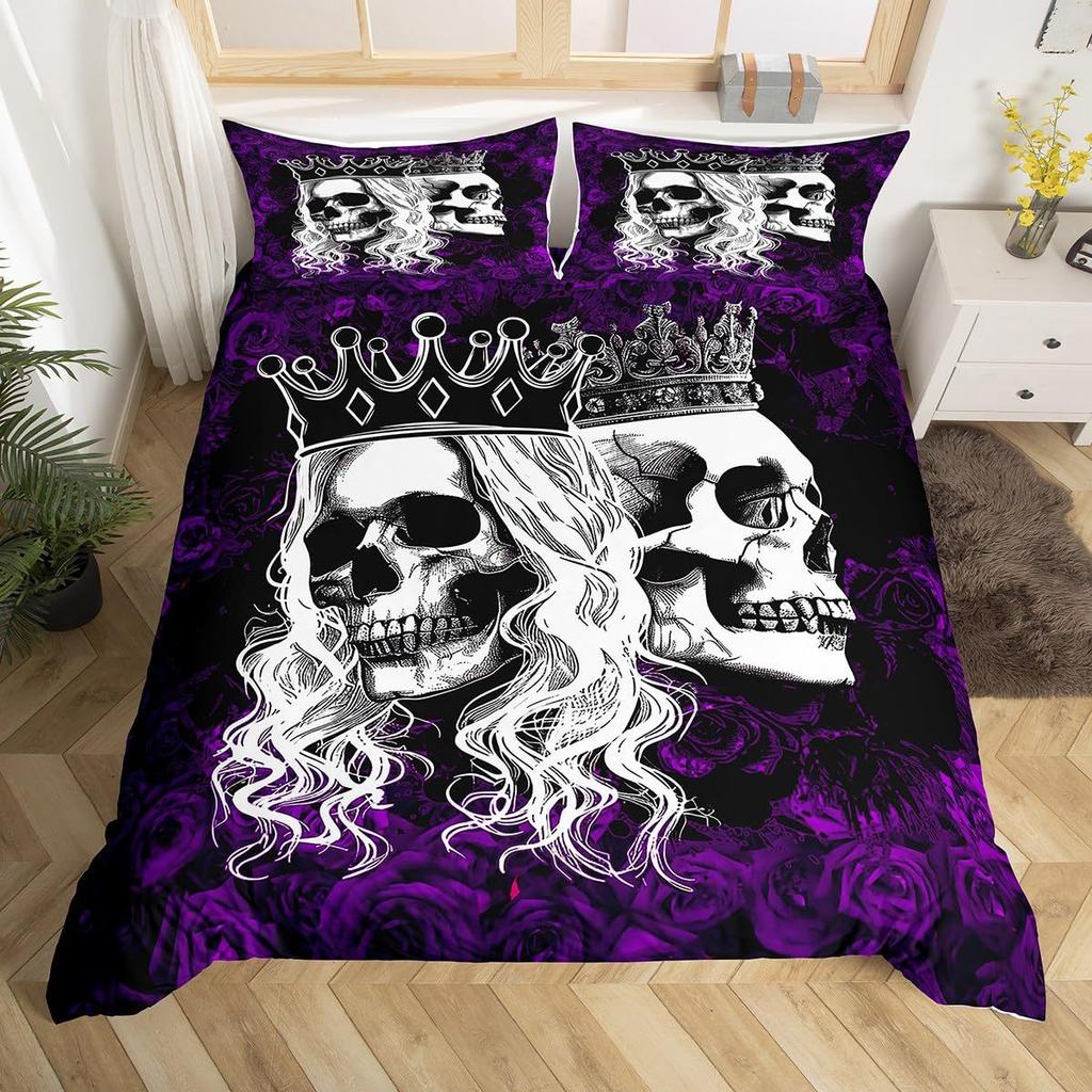 Gothic Skeleton Duvet Cover Set Pillowcase Skull Smoking Bedding Set,Soft Comfortable Duvet Cover For Bedroom