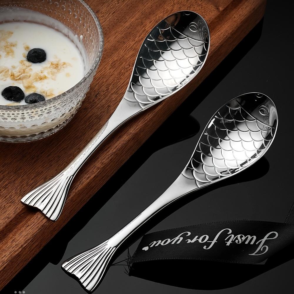 3/6/12 ks Nerezová sada příborů ve tvaru ryby s ozdobnými rukojeťmi, Elegantní lžička na kaviár, Polévková lžíce, Dezertní lžička pro domácnost