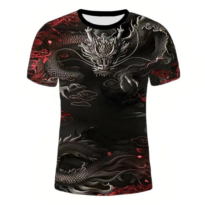 2024 Summer Fashion O-Collar 3d Printed Dragon Pattern Digital Printed T-Shirt Casual Personality Street Plus Size Loose Top