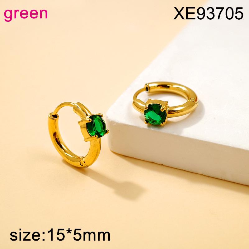 Fashionable Zirconia Earrings: Simple Luxury Style, Colored Gemstone Studs, Niche Design, High-End Titanium Steel Hoops for Women