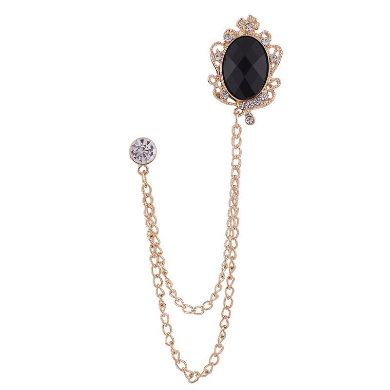 

Korean Luxury Exquisite Crown Tassel Corsage Inlaid Gemstones Suit Brooches for Men Host Designer Business Banquet Jewelry Gifts