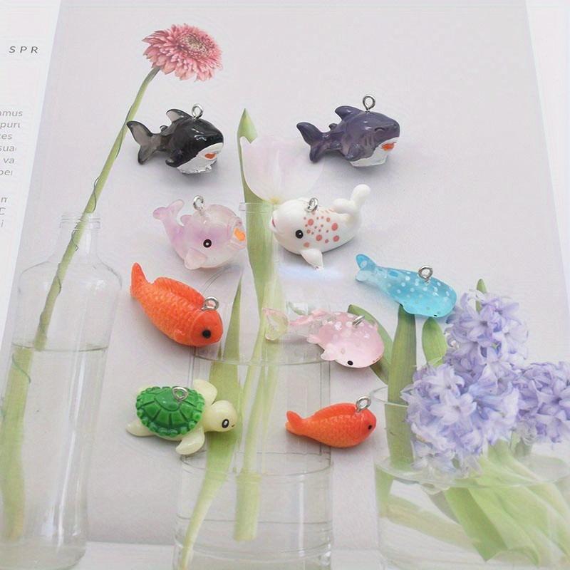 10pcs/set Resin Colored Goldfish Shark Marine Animal Series Ornament Pendant DIY Homemade Earrings Keychain Accessories