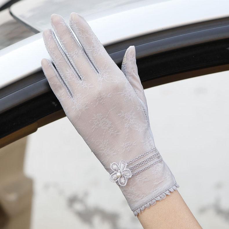 Women's Summer Sun Protection Ice Silk Touch Screen Lace Gloves - Short, Breathable, Anti-Slip, Full Finger for Driving