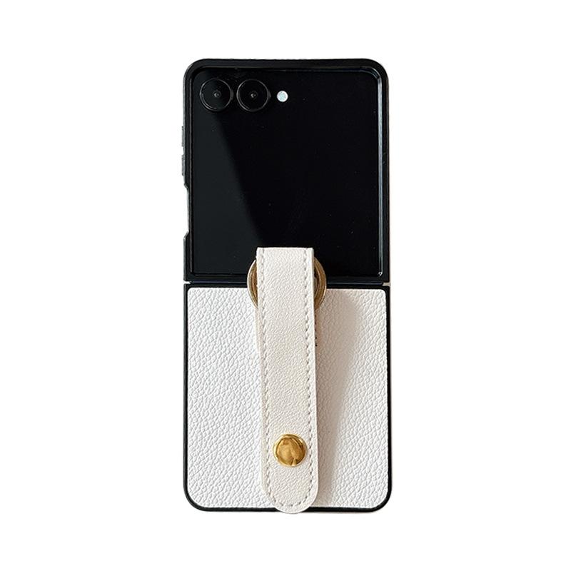 Applicable To Samsung Zflip6 Folding Leather Phone Case Findn3Flip Wristband Flip Xflip Solid Color Hard Case
