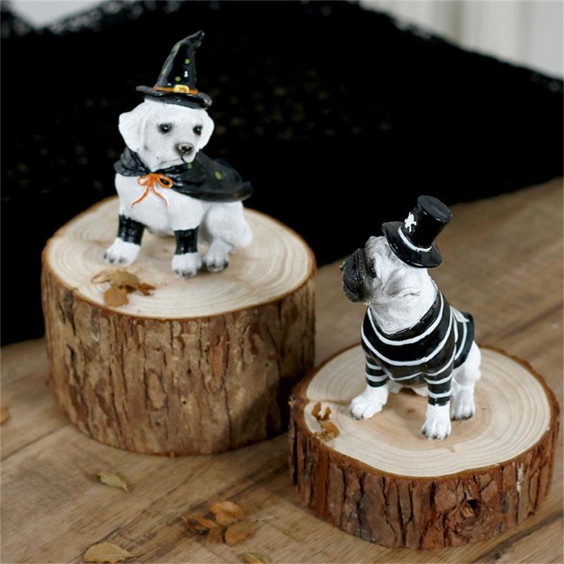 Witches/Pirate Dog Figurines Resin Sitting Dog Statue Animal Sculptures Garden Decors Halloween Decorations for Porch