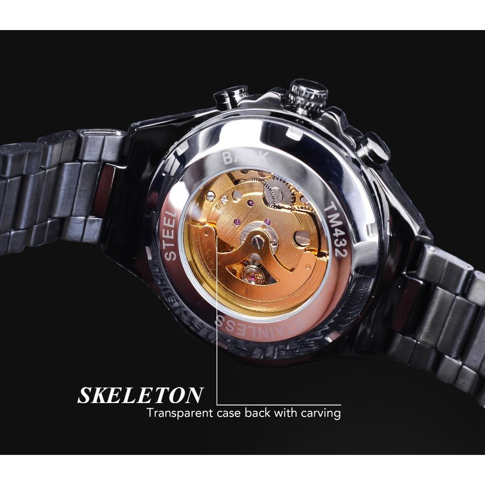 T-winner Orologio meccanico automatico cavo interamente in acciaio color oro, personalità alla moda da uomo