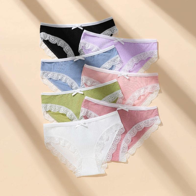 Ladies Spring and Summer New Lace Pure Color Breathable Double Layer of Low Waist Triangle Briefs