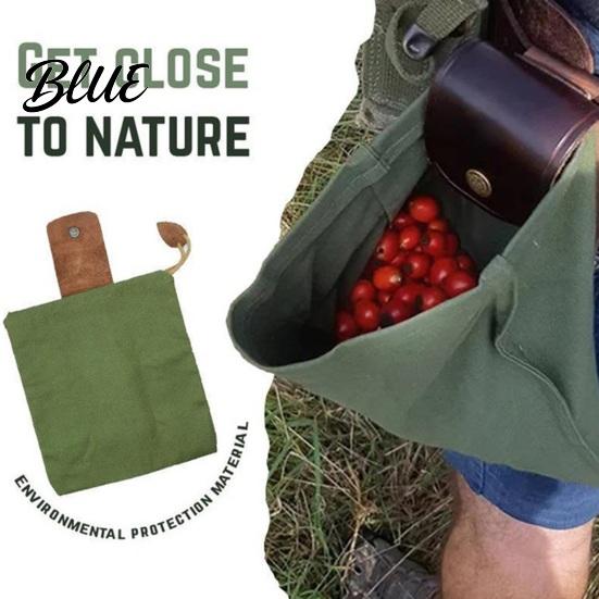 Sac de cueillette mains libres Sac de glanage pliable avec ceinture Toile et cuir PU Ceinture de taille réglable Pochette pour fruits et légumes Pliable