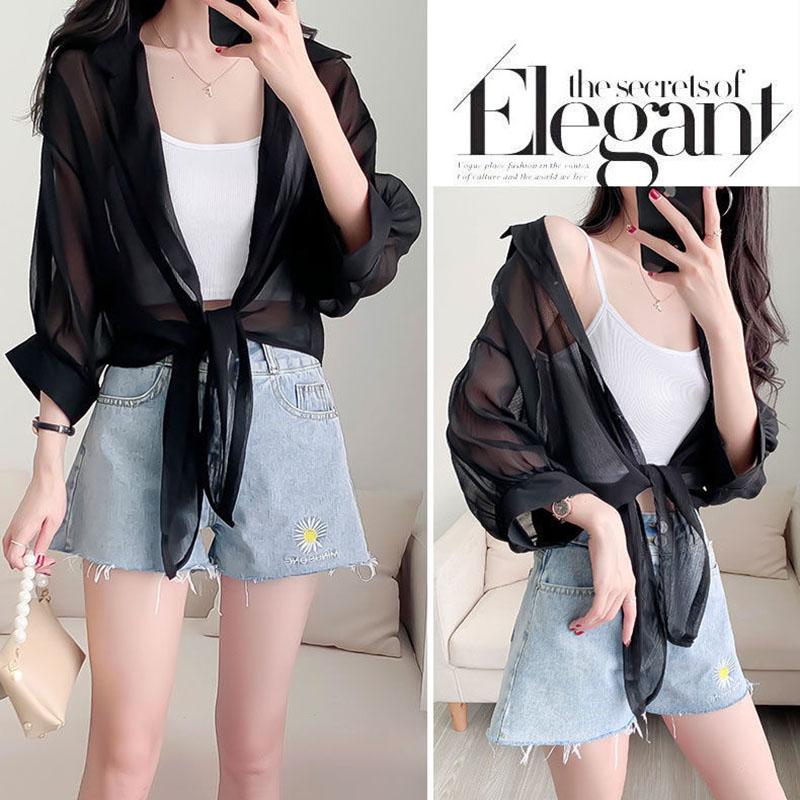 Chiffon Doll Sleeve Cardigan Women's Thin Sun Protection Shirt Short Outer Shawl Loose Top Thin Coat White Polo Collar Shirt