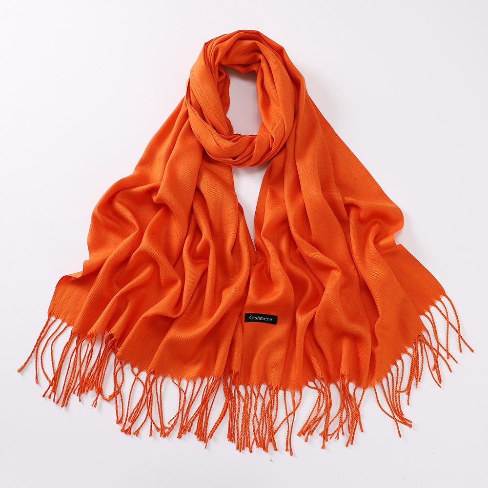 Autumn and Winter Multiple Solid Color Imitation Cashmere Scarves for Women, Single Color Thickened Warm Tassel Shawl Scarf, Scarf in Red