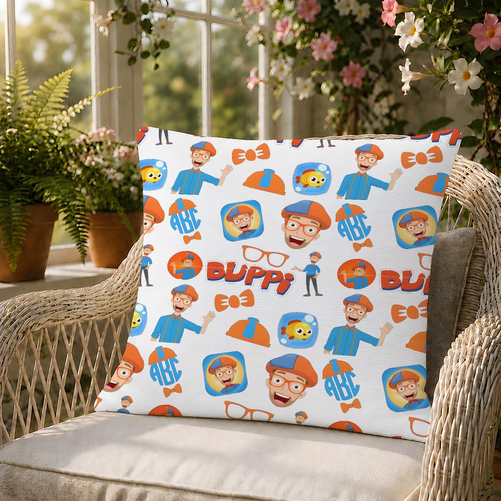 Cartoon Blippi Kids Cute Cushion Cover Throw Pillow Soft Short Plush Cozy Durable Colorfast For Sofa Bedroom Home Decor Gift