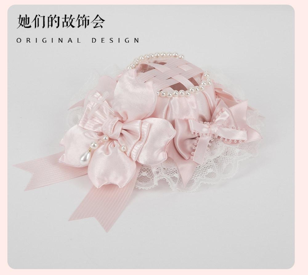 Bow Lace Headband Hair Clip Headband Kc Flat Hat Pink Lolita Hair Accessories Hairpin