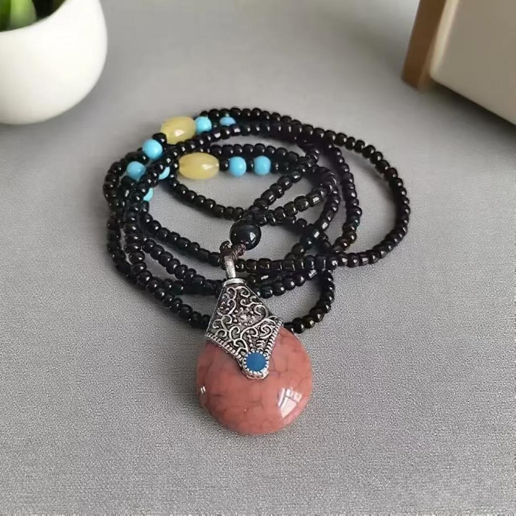 Acryl mehrfarbiger Anhänger Pulloverkette weiblich, ethnischer Stil handgefertigt perlenbesetzt vielseitig Wassertropfen floral lange Halskette