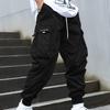 Men Cargo Pants Multi Pockets Elastic Waist Drawstring Loose Ankle-banded Soft Breathable Deep