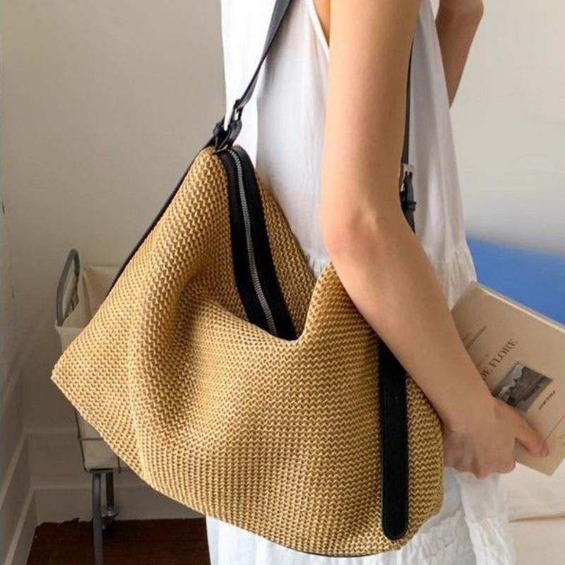 Handmade Niche Woven Bag Large Capacity Fashionable Straw Woven Shoulder Bag Versatile Commuter Tote Bags