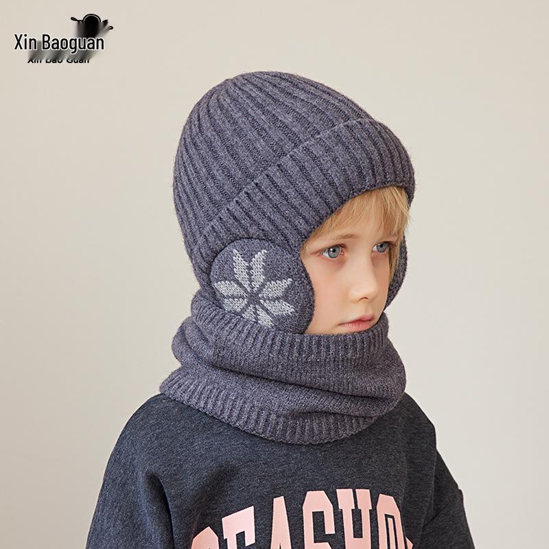 2153 Kids' Winter Hat & Fleece Scarf Set - Knitted Woolen, Warm Ear Protection, Pullover Design