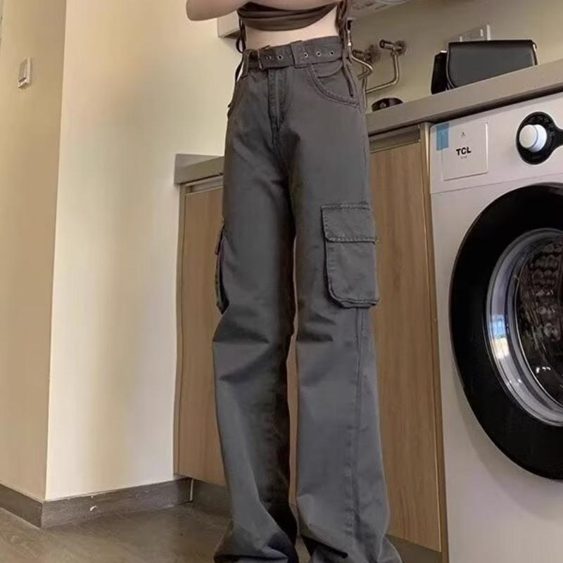 2025 Women's High-Waisted Flared Cargo Pants: Micro-Flare, Slimming, Multi-Pocket, Floor-Length, Casual Autumn Design.