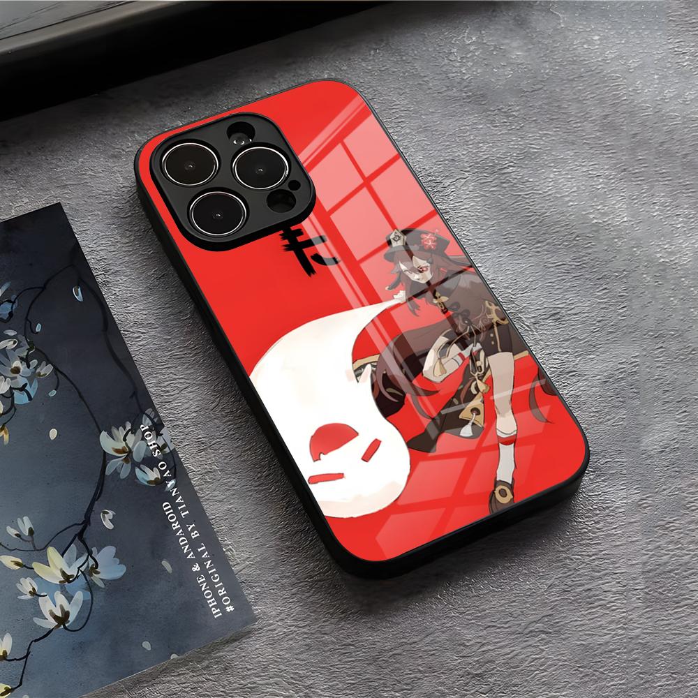 Genshin Impact Hu Tao Phone Case For IPhone 17 Air 16 E Pro Max 15 14 13 Mini 12 Pro 11 Max Plus Black Glass Cover