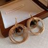 Tiger's Eye Stone Multi-layer Circle Earrings, High-end Light Luxury Ear Hooks, Retro Earrings 1011 New Gold Ear Jewelry Women