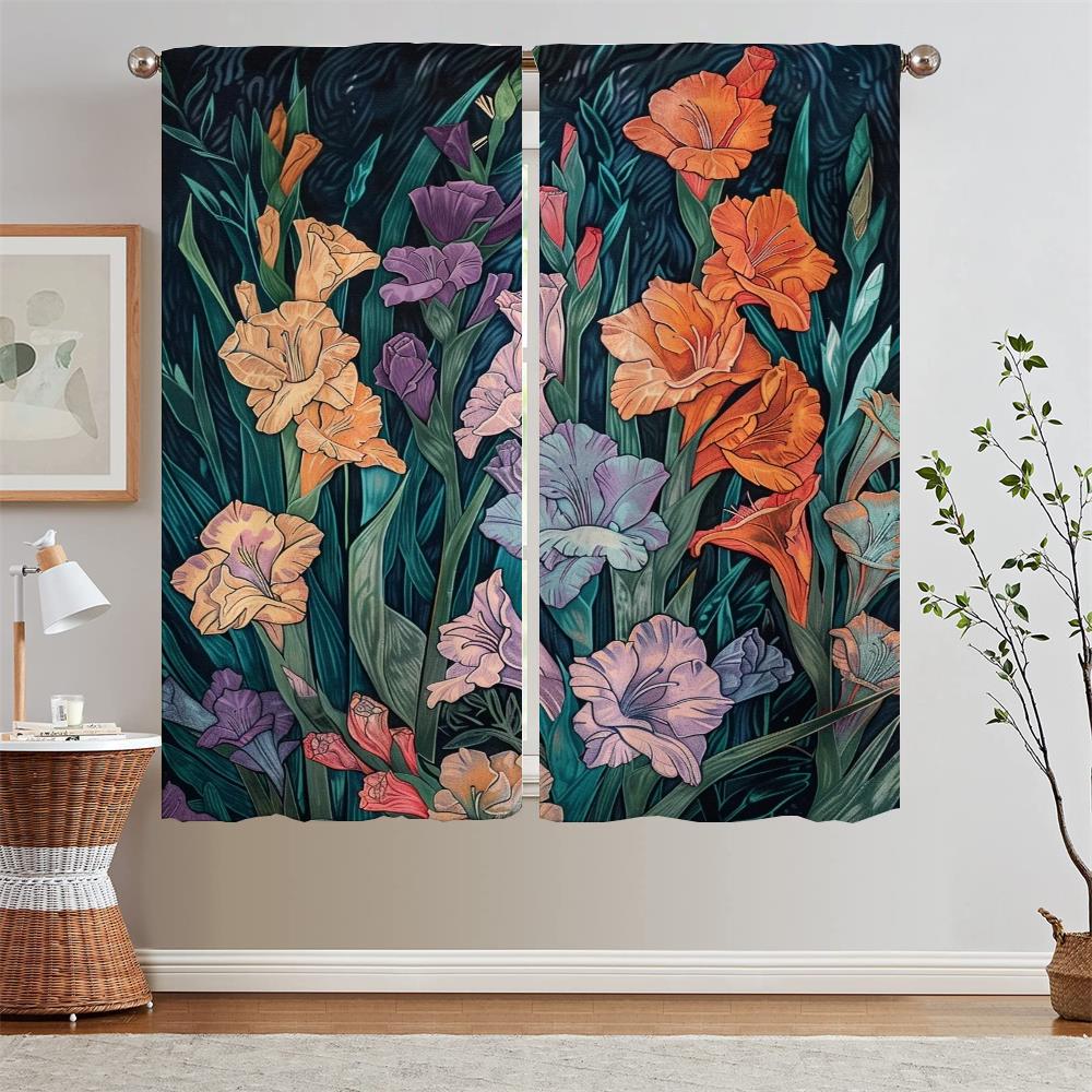 Gladiolus Pink Curtains for Living Room Tentacles Blackout Window Sheer Curtains 2 Pcs Set Curtain Bedroom Decoration Blind the