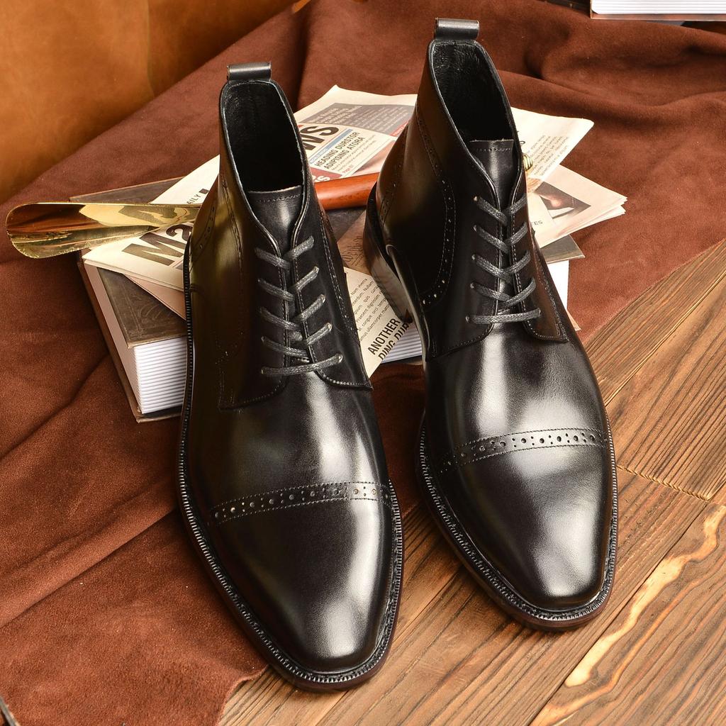 Fashion New Vintage  Boots Men's Topcoat Cowhide Business Dress Leather Shoes British Men's Boots Genuine Leather Boots