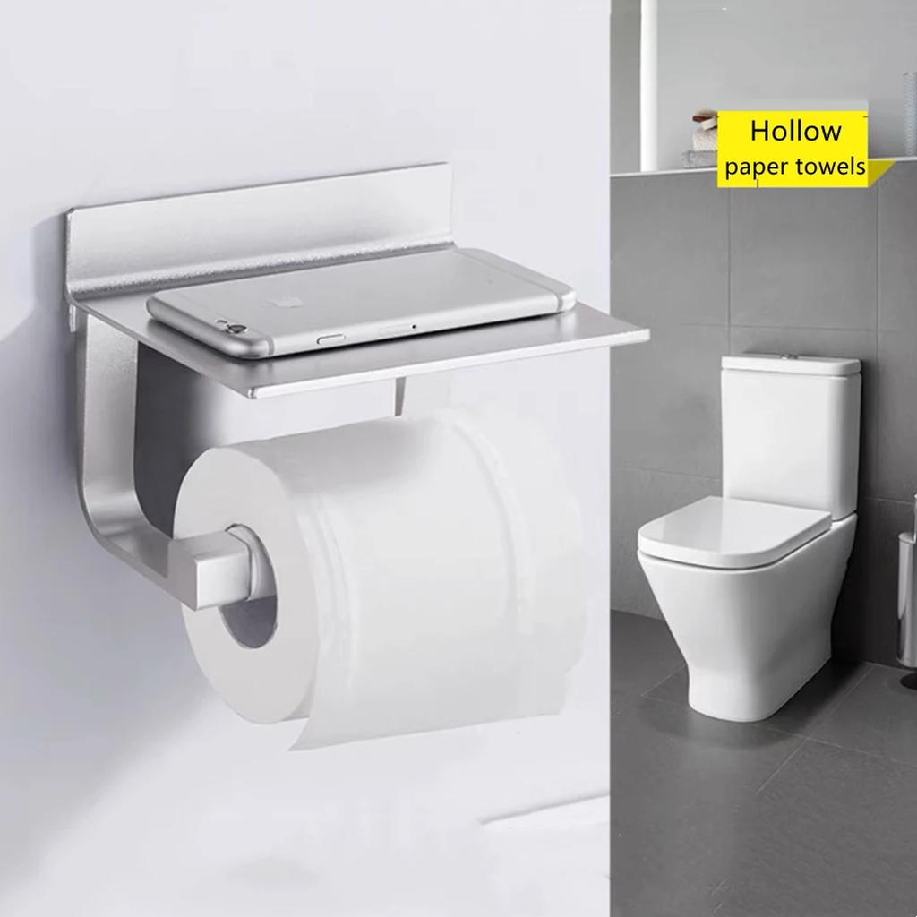 Black/Silver Toilet Paper Shelf Aluminum Bathroom Hardware Waterproof Roll Paper Holder Rack Paper Towel Hook With Cover Shelf