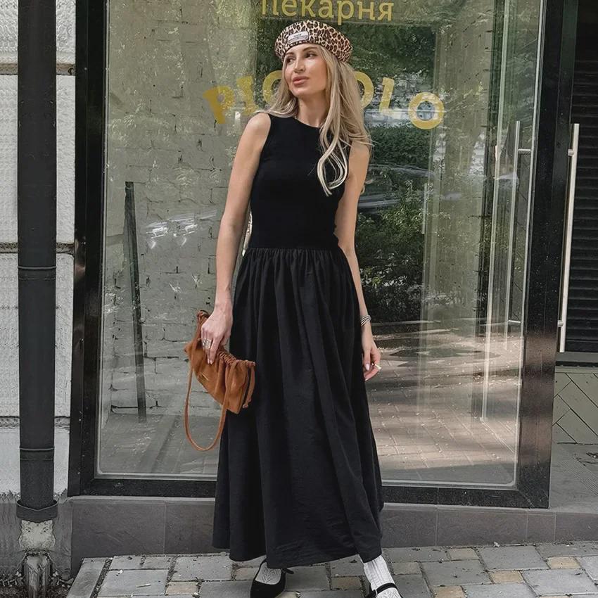 2024 European-American Sleeveless Round Neck Pullover Dress - Women's Autumn Long Skirt