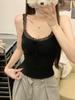 #Early autumn new sweet polished V-neck lace splicing bow sling slim fixed with chest pad