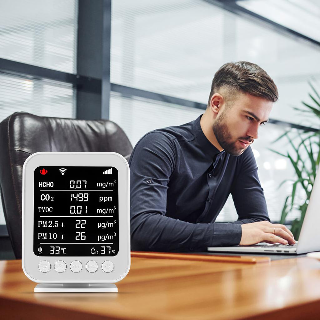 Indoor Air Quality Monitor Tuya App WiFi Formaldehyde Detector CO2 PM2.5 PM10 TVOC Tester Type-C