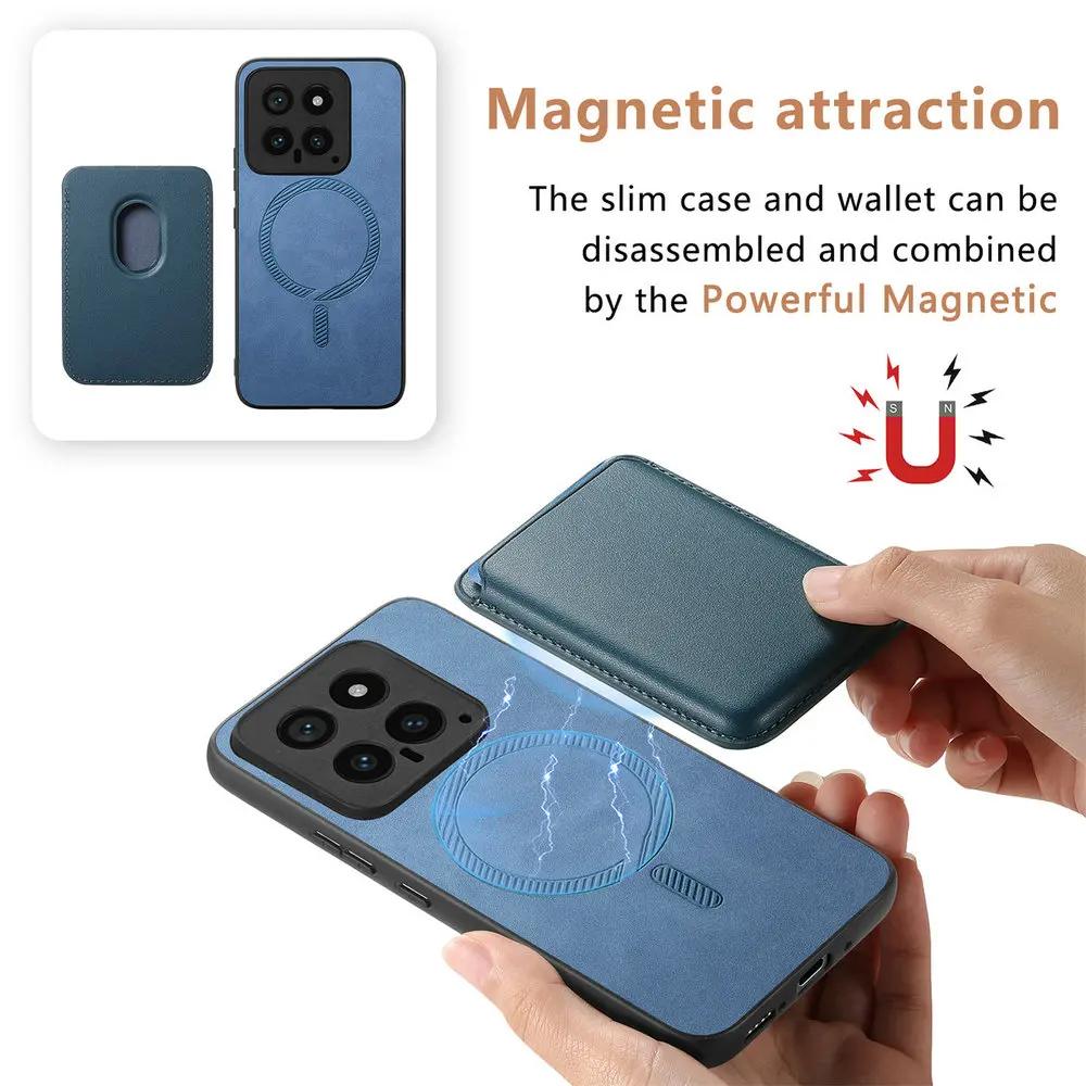 For Magsafe Magnetic Leather Case for Xiaomi 14T Pro 14 T 13T 14ultra Magnet Detachable 2 In 1 Wallet Card Pocket Cover for Mi 14Tpro 13 T Pro