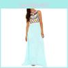 Elegant Women Round Neck Sleeveless Geometric Print Chiffon Dress Long Floor Length Stylish Casual Attire
