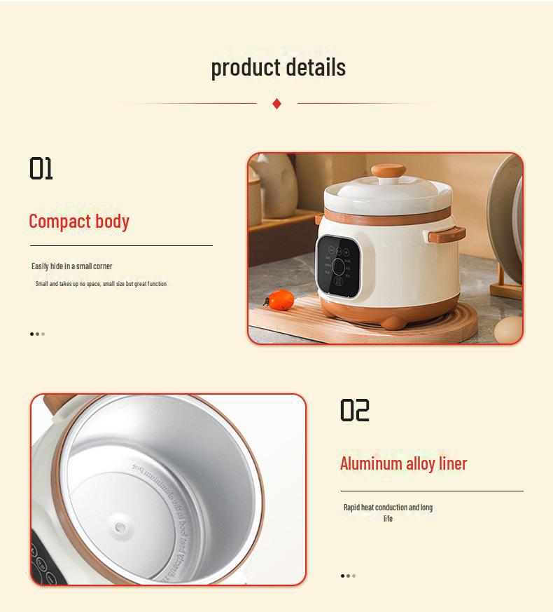 Multifunktionaler elektrischer Kochtopf für Brei & Suppe - Mini Keramik mit Timer & Terminfunktion