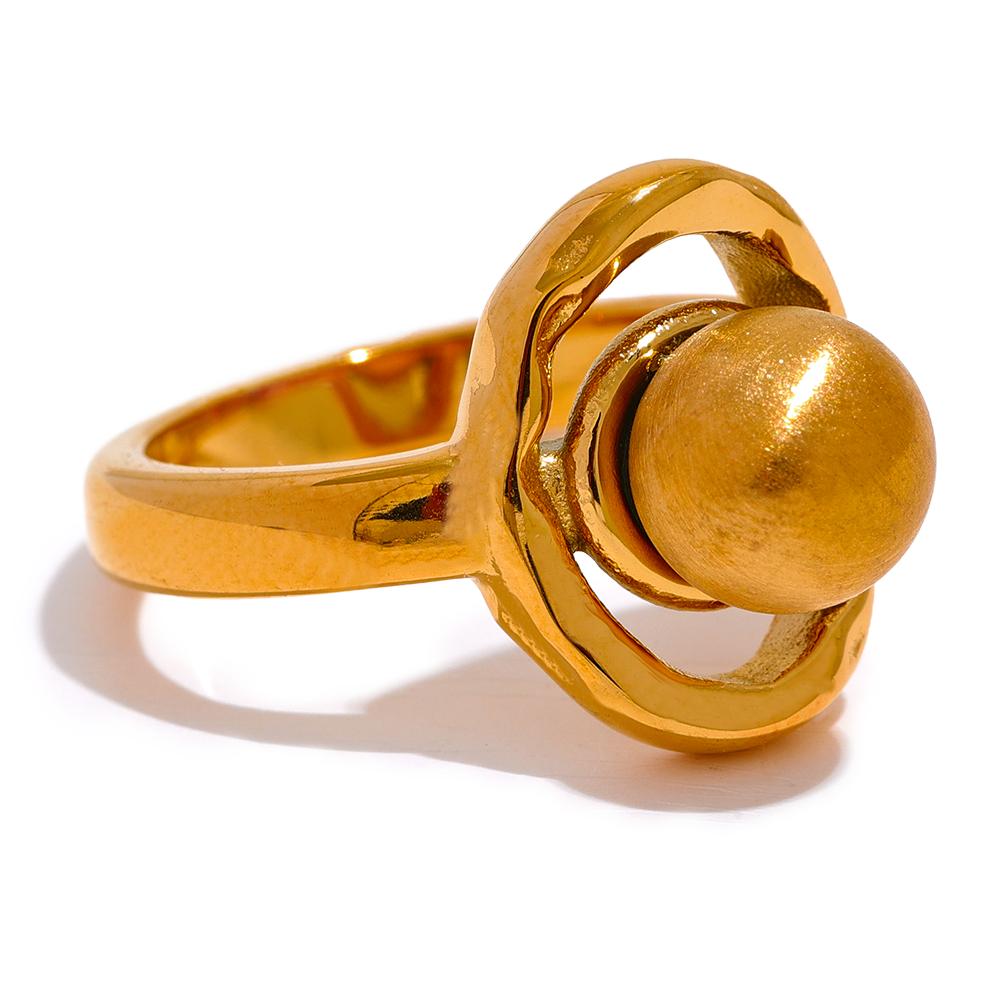 

Yhpup Waterproof 316L Stainless Steel Round Ball Fashion Charm Ring Trendy Texture Gold Color Stylish Finger Jewelry Women 6